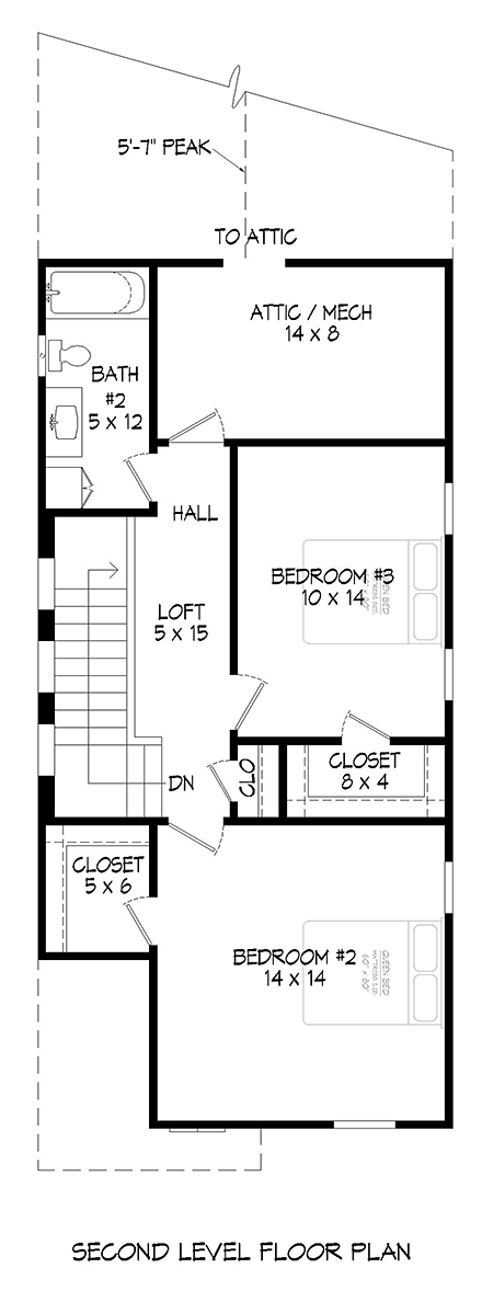 Bungalow, Craftsman House Plan 52183 with 3 Beds, 3 Baths, 2 Car Garage Second Level Plan