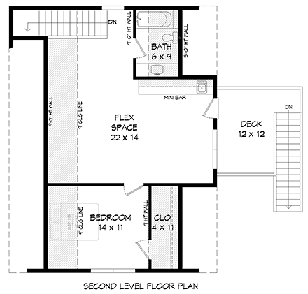 Country, Farmhouse Garage-Living Plan 52185 with 1 Beds, 1 Baths, 2 Car Garage Second Level Plan