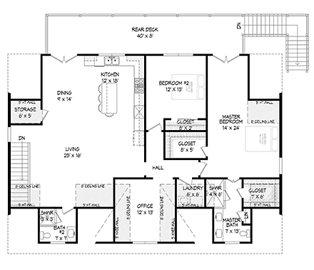 Bungalow, Cottage, Craftsman, Farmhouse, Traditional Garage-Living Plan 52188 with 2 Beds, 2 Baths, 4 Car Garage Second Level Plan