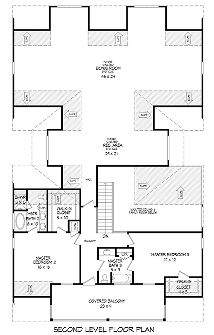 Country, Farmhouse House Plan 52189 with 3 Beds, 4 Baths, 3 Car Garage Second Level Plan
