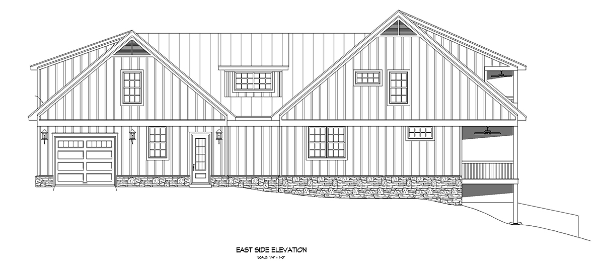 Country, Farmhouse Plan with 2547 Sq. Ft., 3 Bedrooms, 4 Bathrooms, 3 Car Garage Rear Elevation