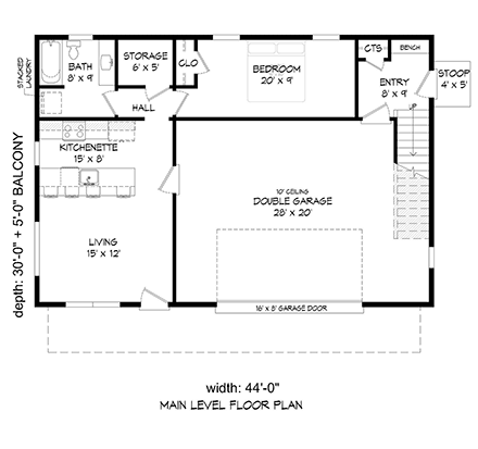 Contemporary, Modern Garage-Living Plan 52192 with 4 Beds, 2 Baths, 2 Car Garage First Level Plan