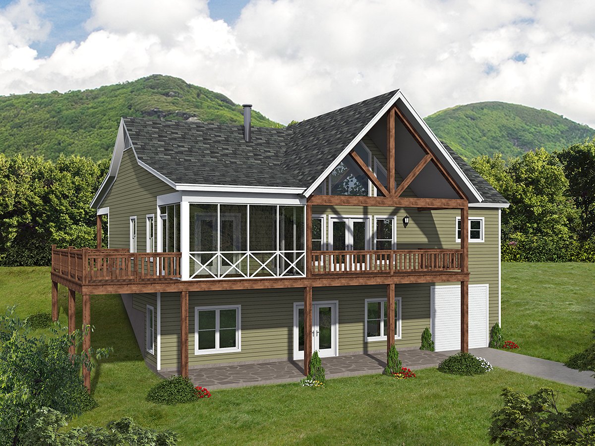 Country, Farmhouse, Ranch, Traditional Plan with 1560 Sq. Ft., 2 Bedrooms, 2 Bathrooms Rear Elevation