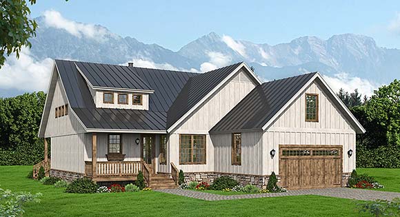 Bungalow, Craftsman, Farmhouse, Ranch House Plan 52197 with 3 Beds, 3 Baths, 2 Car Garage Elevation