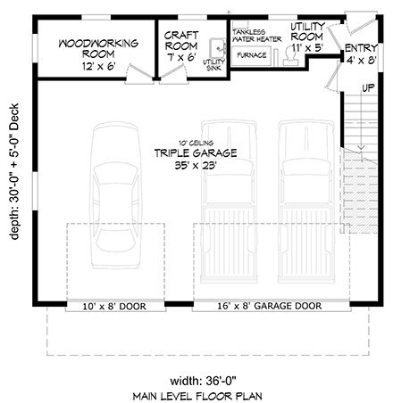 Contemporary, Modern Garage-Living Plan 52198 with 2 Beds, 2 Baths, 3 Car Garage First Level Plan