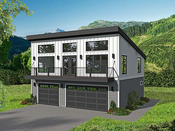 Contemporary, Modern Garage-Living Plan 52198 with 2 Beds, 2 Baths, 3 Car Garage Elevation