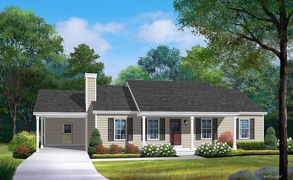 Ranch House Plan 52201 with 3 Beds, 2 Baths, 1 Car Garage Elevation