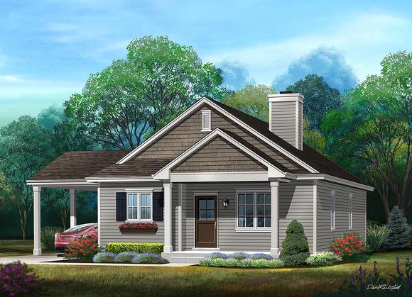 Ranch House Plan 52204 with 3 Beds, 2 Baths, 1 Car Garage Elevation