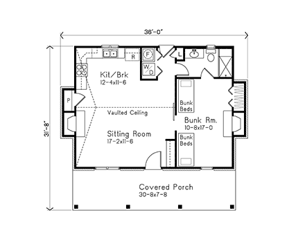 Cabin, Cottage House Plan 52205 with 1 Beds, 1 Baths First Level Plan