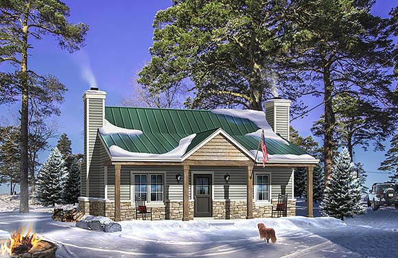 Cabin, Cottage House Plan 52205 with 1 Beds, 1 Baths Elevation