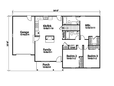 Ranch, Traditional House Plan 52208 with 2 Beds, 2 Baths, 1 Car Garage First Level Plan