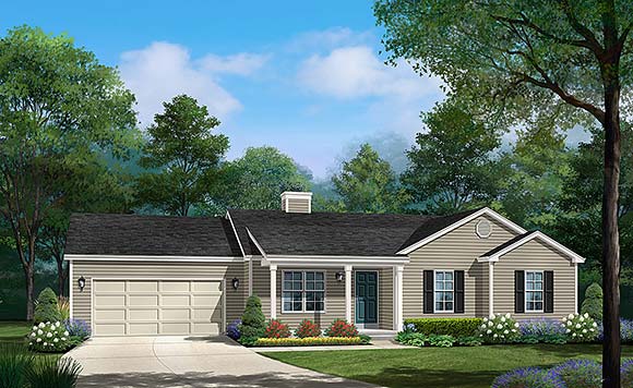 Ranch, Traditional House Plan 52209 with 3 Beds, 2 Baths, 2 Car Garage Elevation