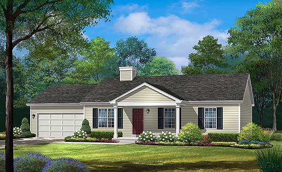 Ranch, Traditional House Plan 52210 with 3 Beds, 2 Baths, 2 Car Garage Elevation