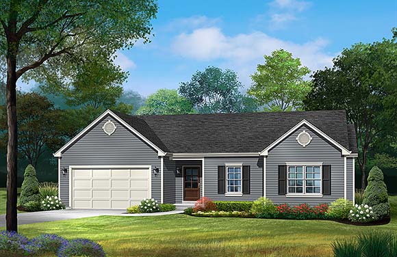 Ranch, Traditional House Plan 52213 with 3 Beds, 2 Baths, 2 Car Garage Elevation