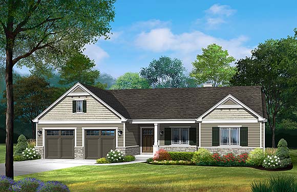 Ranch, Traditional House Plan 52214 with 3 Beds, 2 Baths, 2 Car Garage Elevation