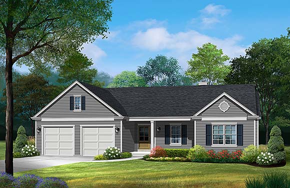 Ranch, Traditional House Plan 52215 with 3 Beds, 2 Baths, 2 Car Garage Elevation
