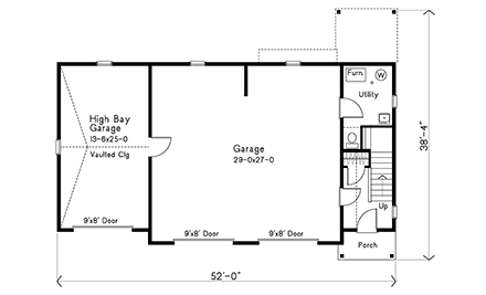 Traditional Garage-Living Plan 52216 with 2 Beds, 3 Baths, 3 Car Garage First Level Plan
