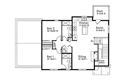 Traditional Garage-Living Plan 52216 with 2 Beds, 3 Baths, 3 Car Garage Second Level Plan