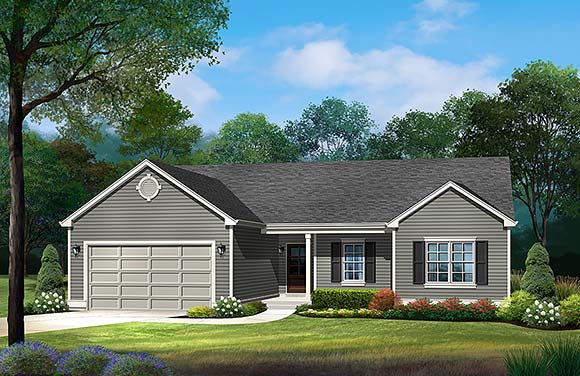 Ranch, Traditional House Plan 52219 with 3 Beds, 3 Baths, 2 Car Garage Elevation