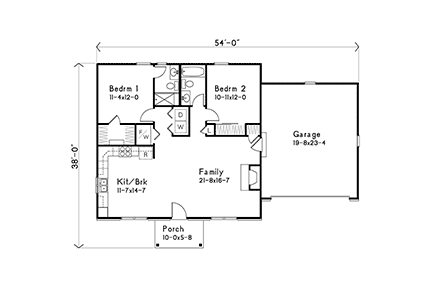 Ranch House Plan 52220 with 2 Beds, 2 Baths, 2 Car Garage First Level Plan