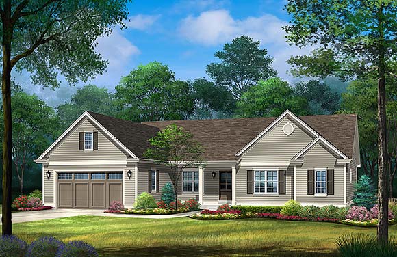 Ranch, Traditional House Plan 52221 with 3 Beds, 2 Baths, 2 Car Garage Elevation