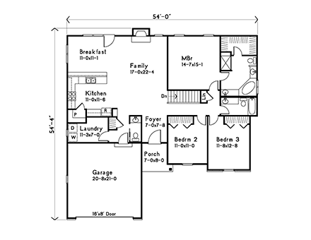Ranch House Plan 52228 with 3 Beds, 3 Baths, 2 Car Garage First Level Plan