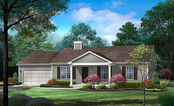 Ranch, Traditional House Plan 52231 with 3 Beds, 3 Baths, 2 Car Garage Elevation