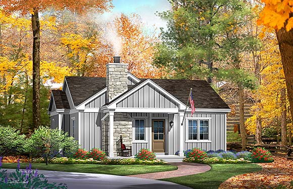 Cottage, Country House Plan 52233 with 2 Beds, 2 Baths Elevation