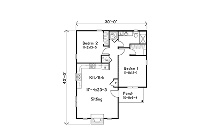 Cabin, Cottage, Traditional House Plan 52234 with 2 Beds, 1 Baths First Level Plan