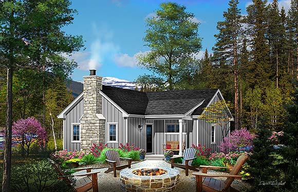 Cabin, Cottage, Traditional House Plan 52234 with 2 Beds, 1 Baths Elevation