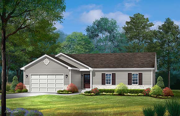 Ranch, Traditional House Plan 52235 with 3 Beds, 2 Baths, 2 Car Garage Elevation