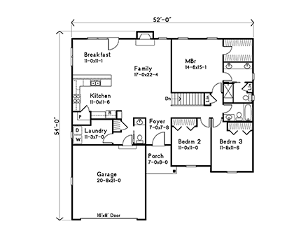 Country, Ranch, Traditional House Plan 52236 with 3 Beds, 3 Baths, 2 Car Garage First Level Plan