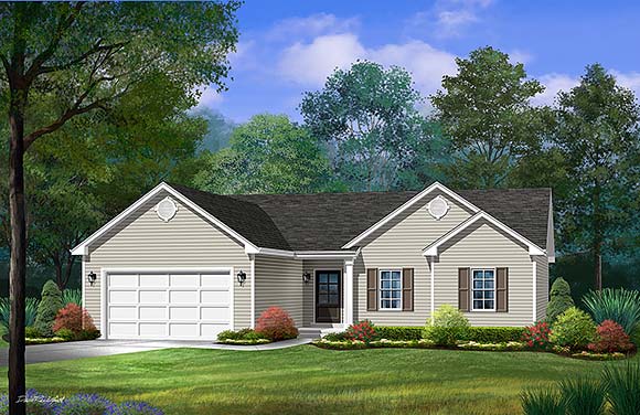 Country, Ranch, Traditional House Plan 52236 with 3 Beds, 3 Baths, 2 Car Garage Elevation