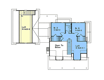 House Plan 52238 with 3 Beds, 3 Baths, 2 Car Garage Second Level Plan