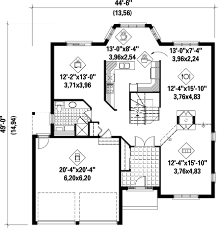 House Plan 52378 with 3 Beds, 2 Baths, 2 Car Garage First Level Plan