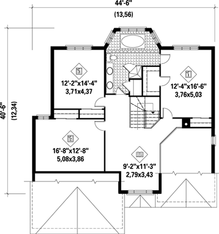 House Plan 52378 with 3 Beds, 2 Baths, 2 Car Garage Second Level Plan
