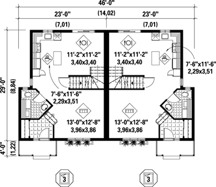 Multi-Family Plan 52424 with 6 Beds, 4 Baths First Level Plan