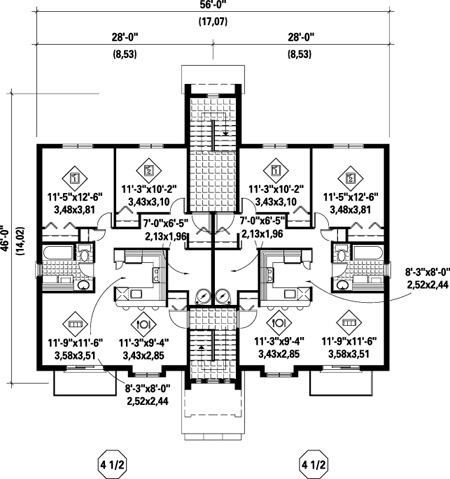 Multi-Family Plan 52426 with 12 Beds, 6 Baths Level Two