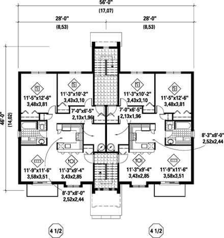 Multi-Family Plan 52426 with 12 Beds, 6 Baths Second Level Plan