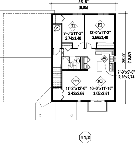 Multi-Family Plan 52433 with 4 Beds, 3 Baths Second Level Plan