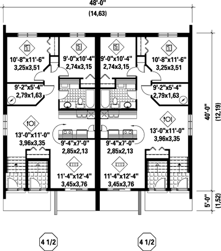 Multi-Family Plan 52446 with 8 Beds, 4 Baths Lower Level