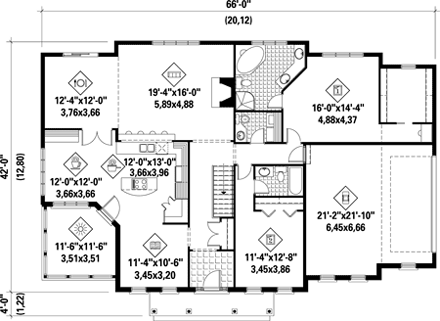 House Plan 52481 with 2 Beds, 3 Baths, 2 Car Garage First Level Plan