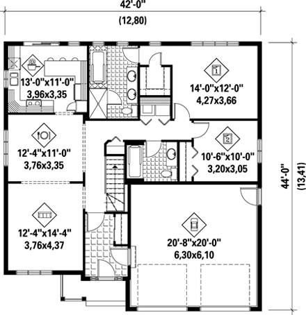 House Plan 52526 with 2 Beds, 2 Baths, 2 Car Garage First Level Plan