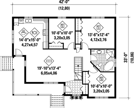 House Plan 52529 with 3 Beds, 1 Baths First Level Plan