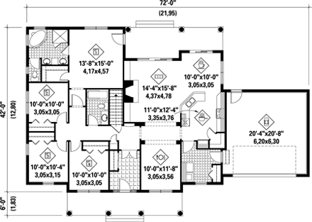 House Plan 52535 with 4 Beds, 3 Baths, 2 Car Garage First Level Plan