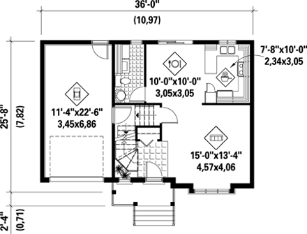 House Plan 52569 with 3 Beds, 2 Baths, 1 Car Garage First Level Plan