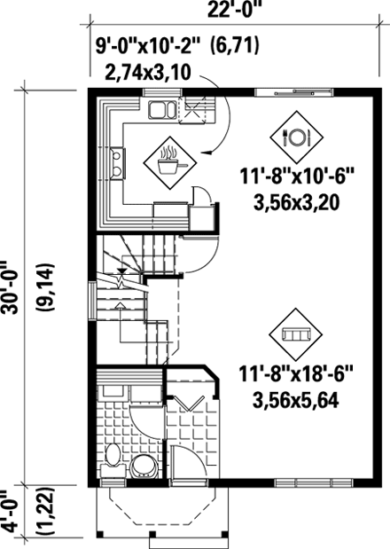 House Plan 52723 with 2 Beds, 2 Baths First Level Plan