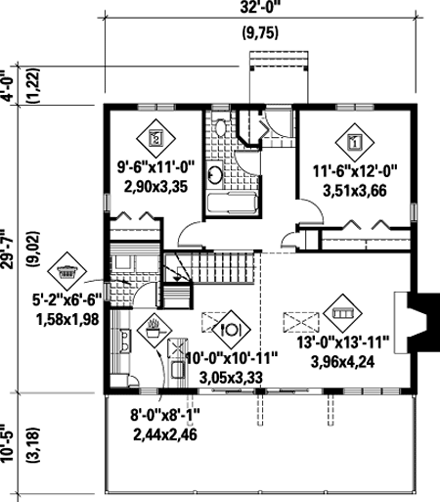 House Plan 52780 with 2 Beds, 2 Baths First Level Plan