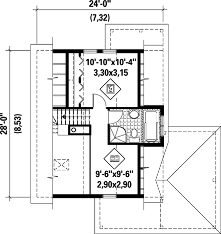 House Plan 52811 with 2 Beds, 2 Baths Second Level Plan