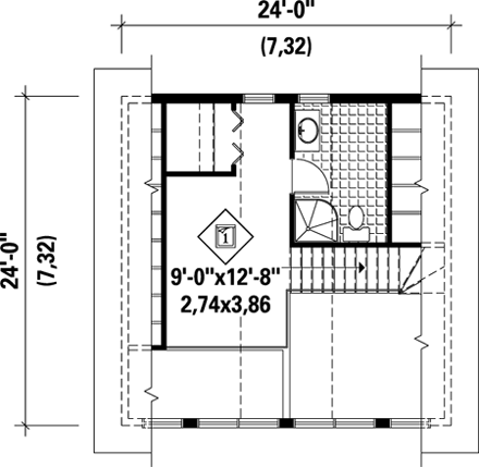 House Plan 52812 with 2 Beds, 2 Baths Second Level Plan